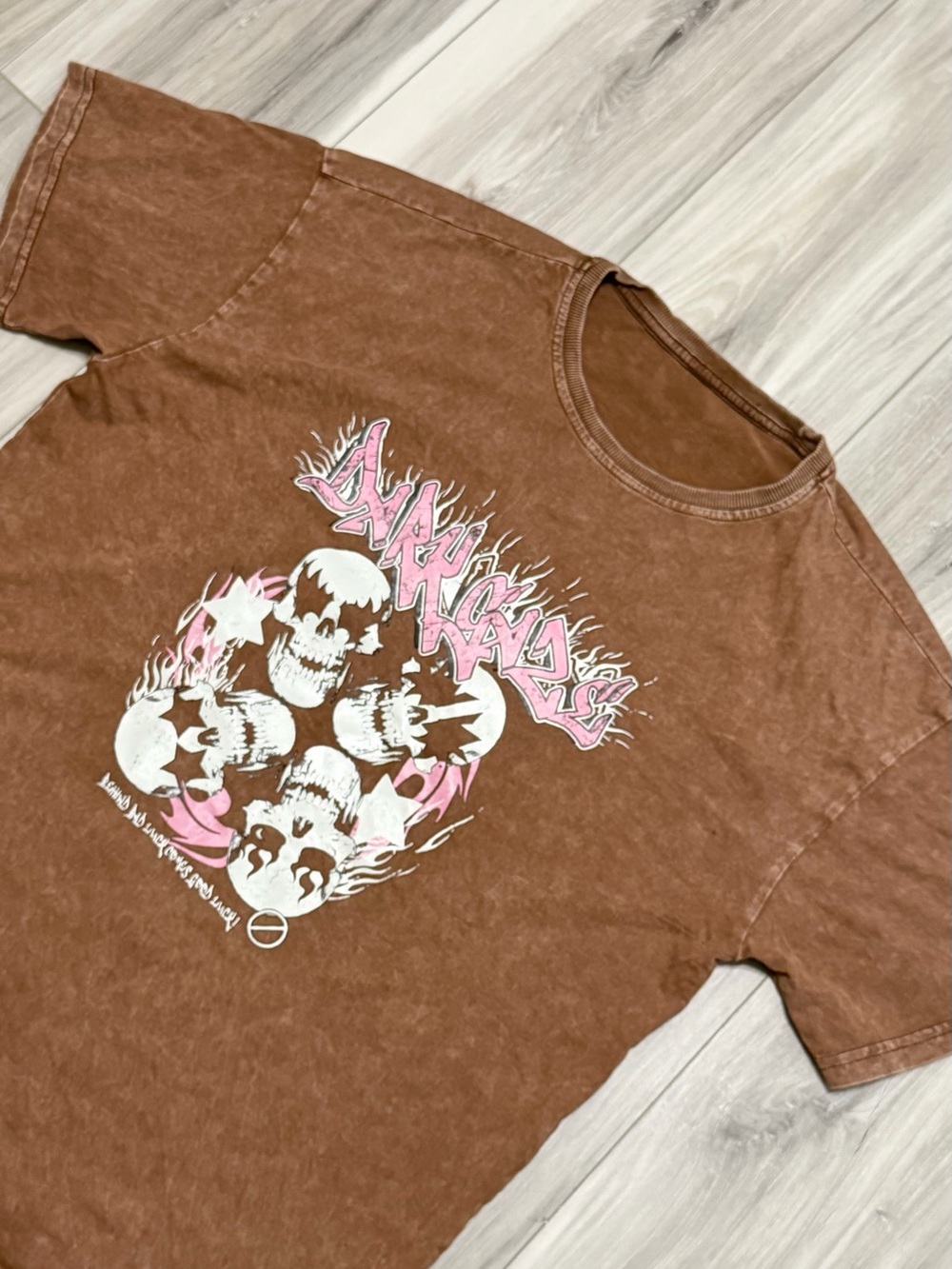 Brown Graphic T-Shirt with Skull Design